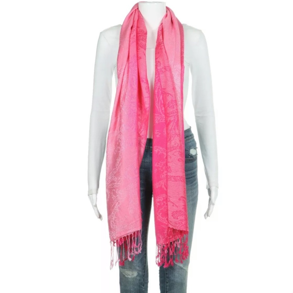Pashmina scarf pink paisley print fringe